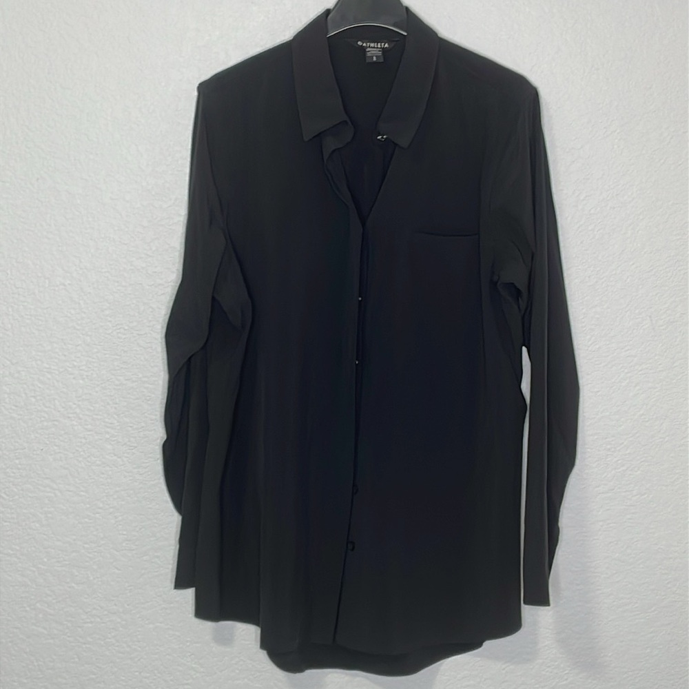 ATHLETA Women’s Black Long Sleeve Button Down Shirt Size Large